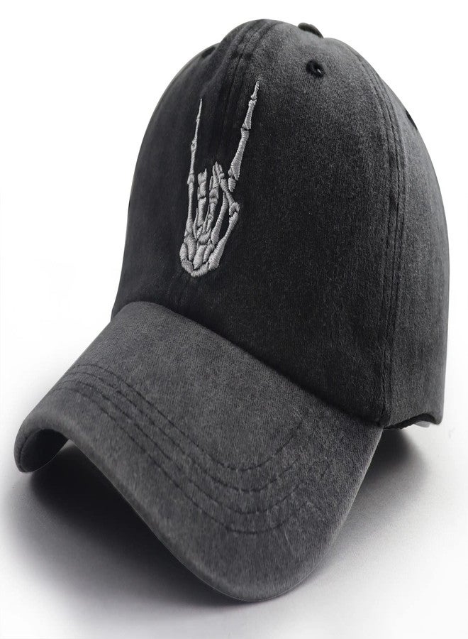 Vxchkerm Skeleton Hands Hats for Men Women, Halloween Skull Finger Baseball Cap, Adjustable Washed Distressed Vintage Cotton Embroidered Hat, Funny Gifts for Dad Mom Grandpa Grandma Boys Girls Friends - Image 2
